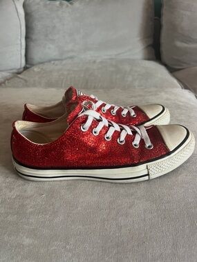 Converse Red Glitter Low-Top Sneakers with White Trim